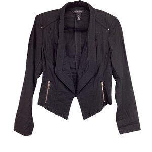 White House Black Market Linen Blazer Jacket Size 0 Black Moto Unique‎
